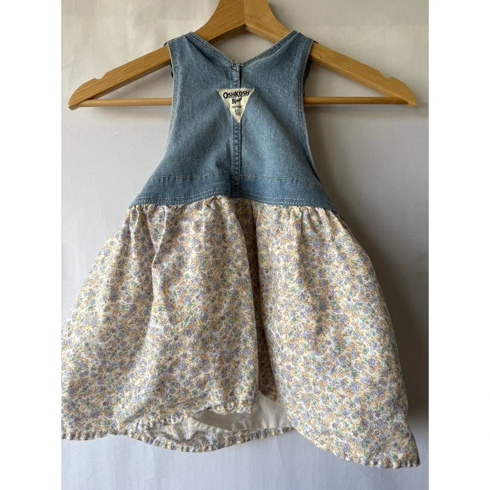 OshKosh Bgosh Girls Denim Floral Overall Dress Blue Jean Jumper 4T OSH89379-SML